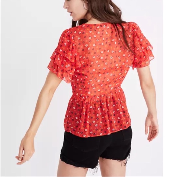 Madewell Tiered-Sleeve Peplum Top size 6 - Picture 2 of 11